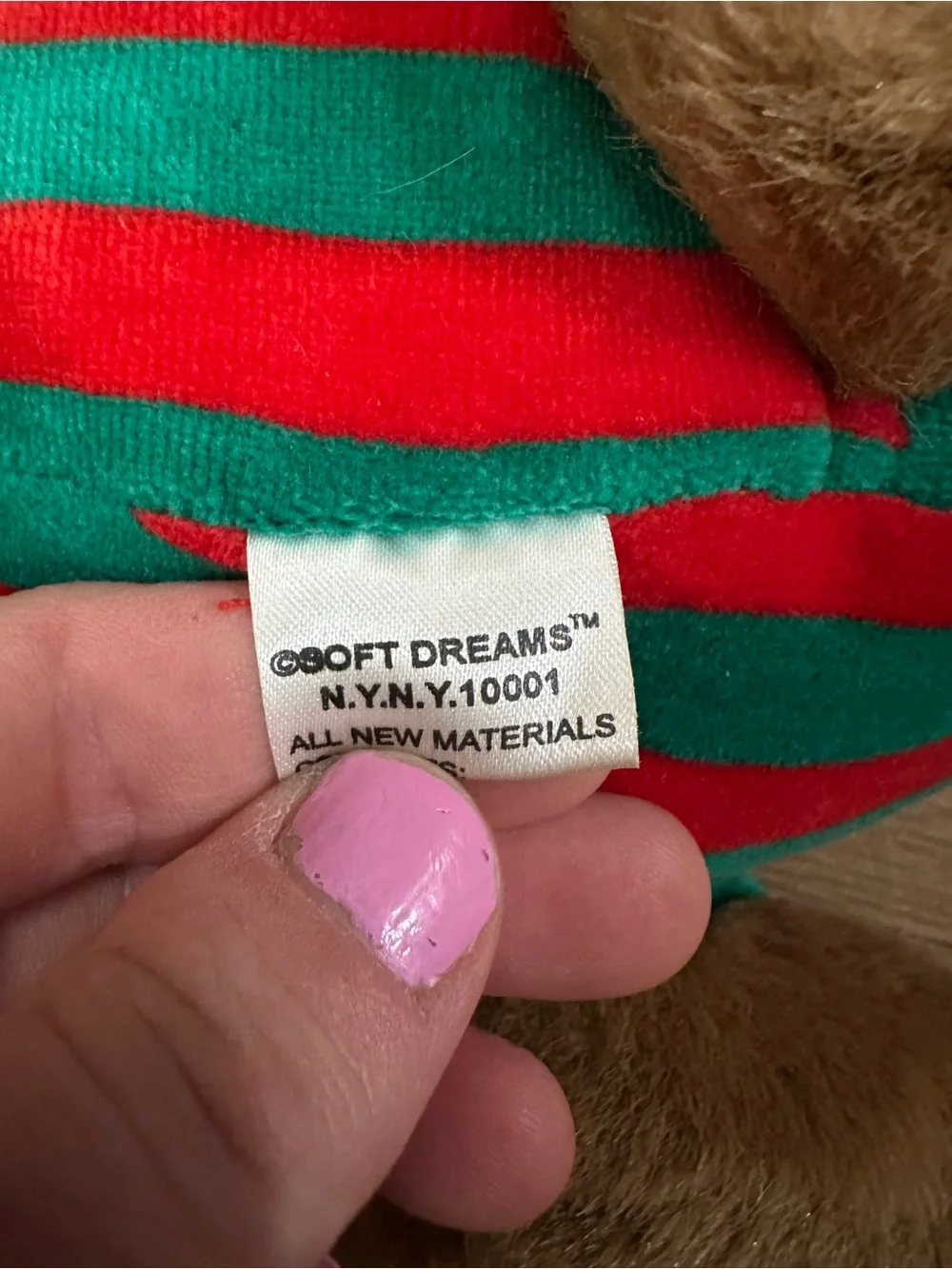 Vintage Soft Dreams Rare Christmas Reindeer Plush Red Green Stripe Pajamas